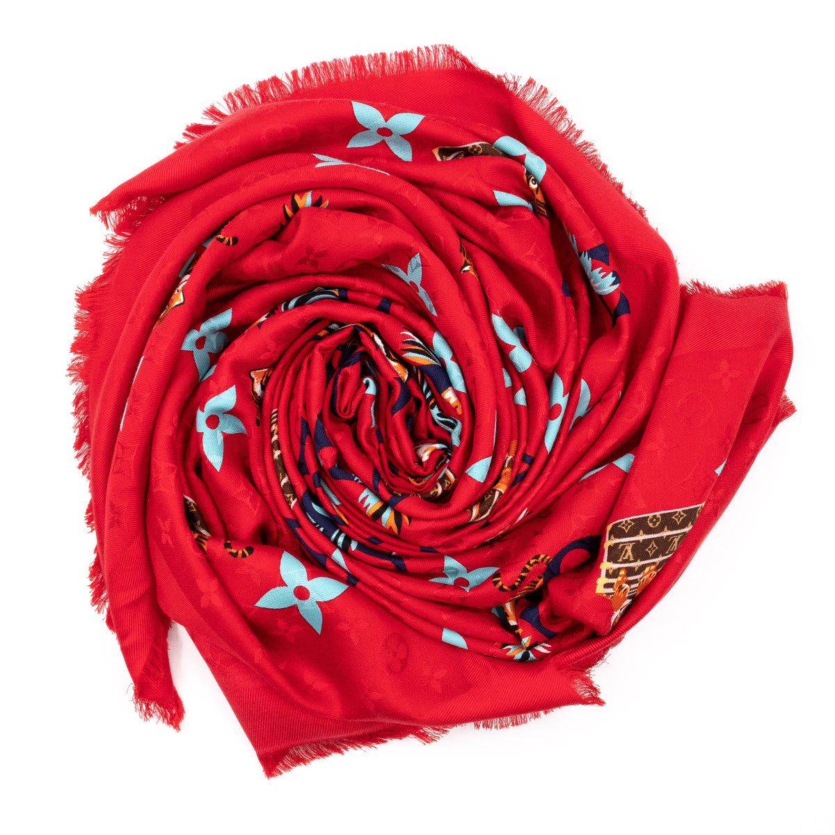 Louis-vuitton Monogram Precious Tiger Shawl Red