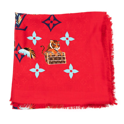 Louis-vuitton Monogram Precious Tiger Shawl Red