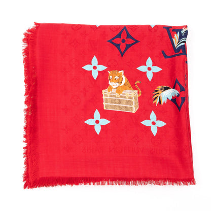 Louis-vuitton Monogram Precious Tiger Shawl Red