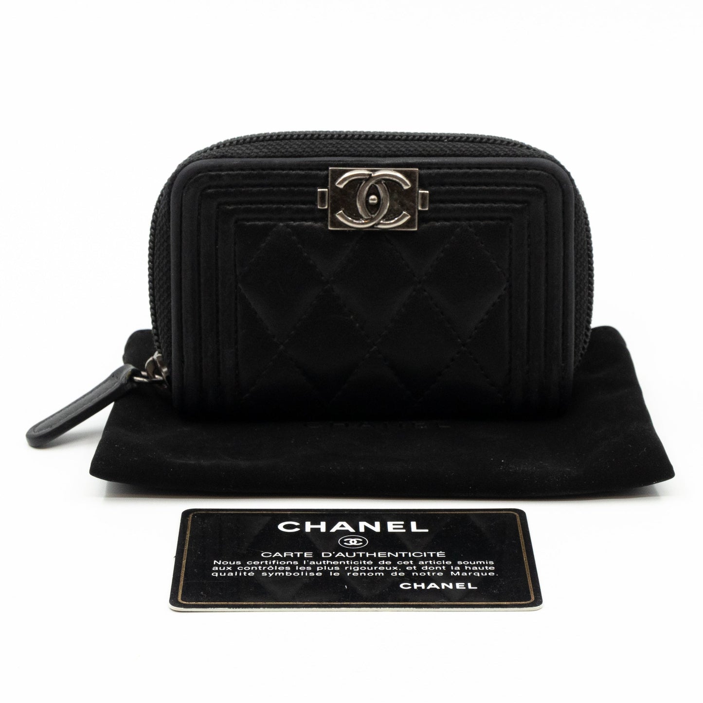 Boy Zipped Coin Purse Black Leather