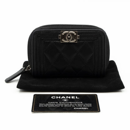 Boy Zipped Coin Purse Black Leather