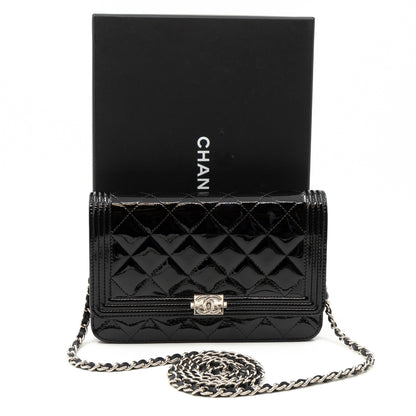 Boy Wallet On Chain Black Patent Leather Silver