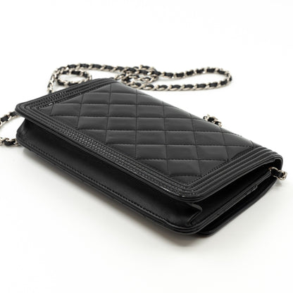 Boy Wallet On Chain Black Patent Leather Silver