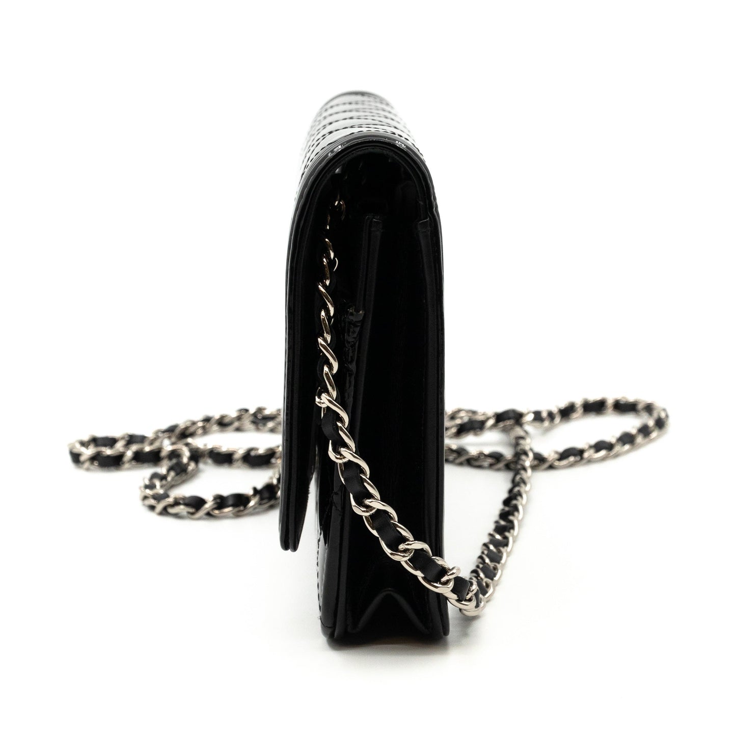 Boy Wallet On Chain Black Patent Leather Silver