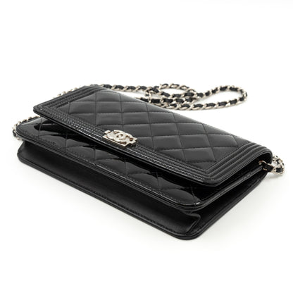 Boy Wallet On Chain Black Patent Leather Silver