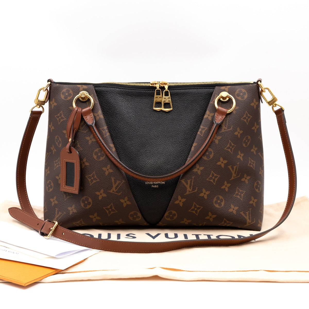 Louis-vuitton V Tote MM Monogram Noir Caramel