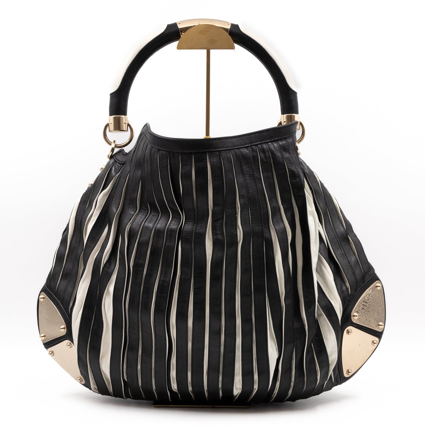 Babouska Indy Top Handle Bag Black White Leather