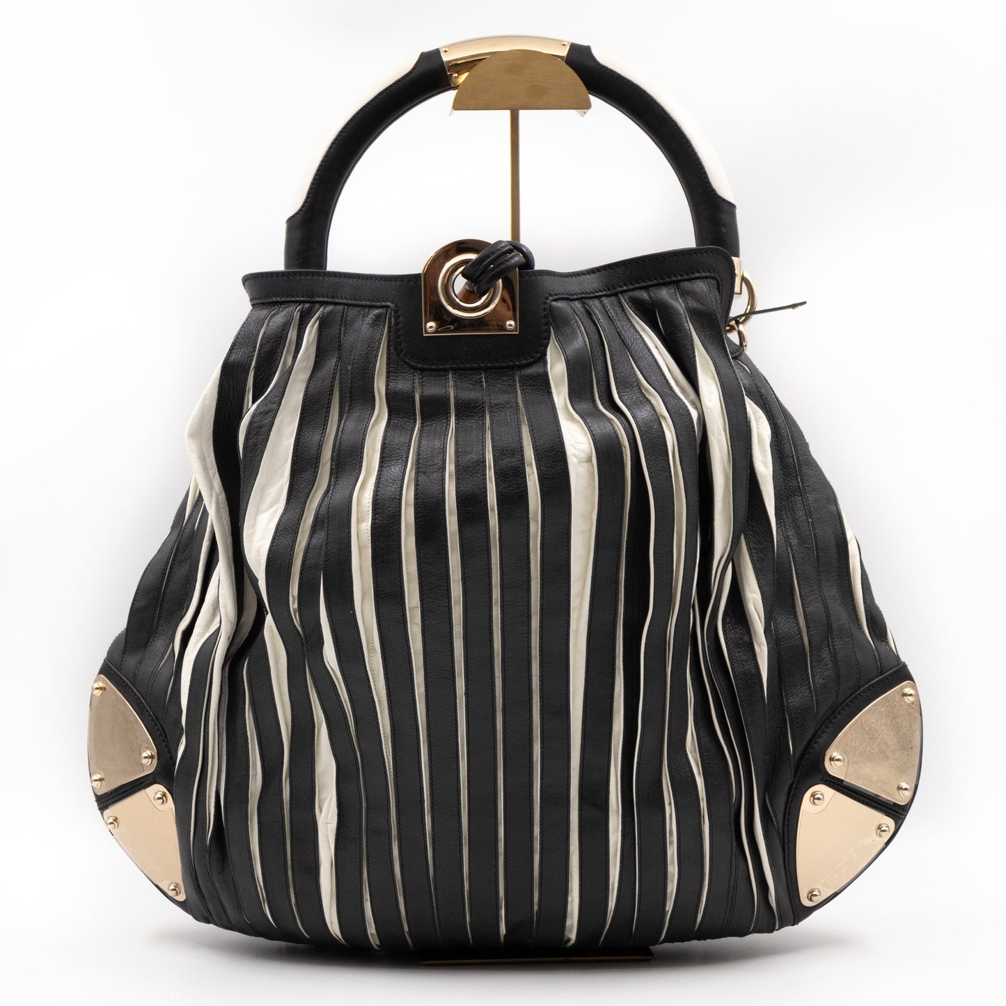 Babouska Indy Top Handle Bag Black White Leather