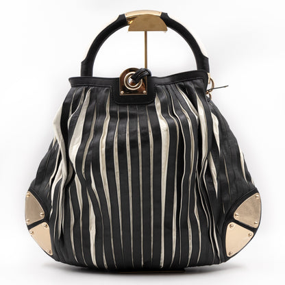 Babouska Indy Top Handle Bag Black White Leather