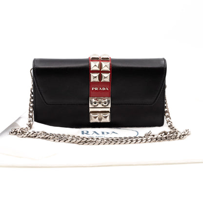 Elektra Studded Wallet on Chain Black Leather