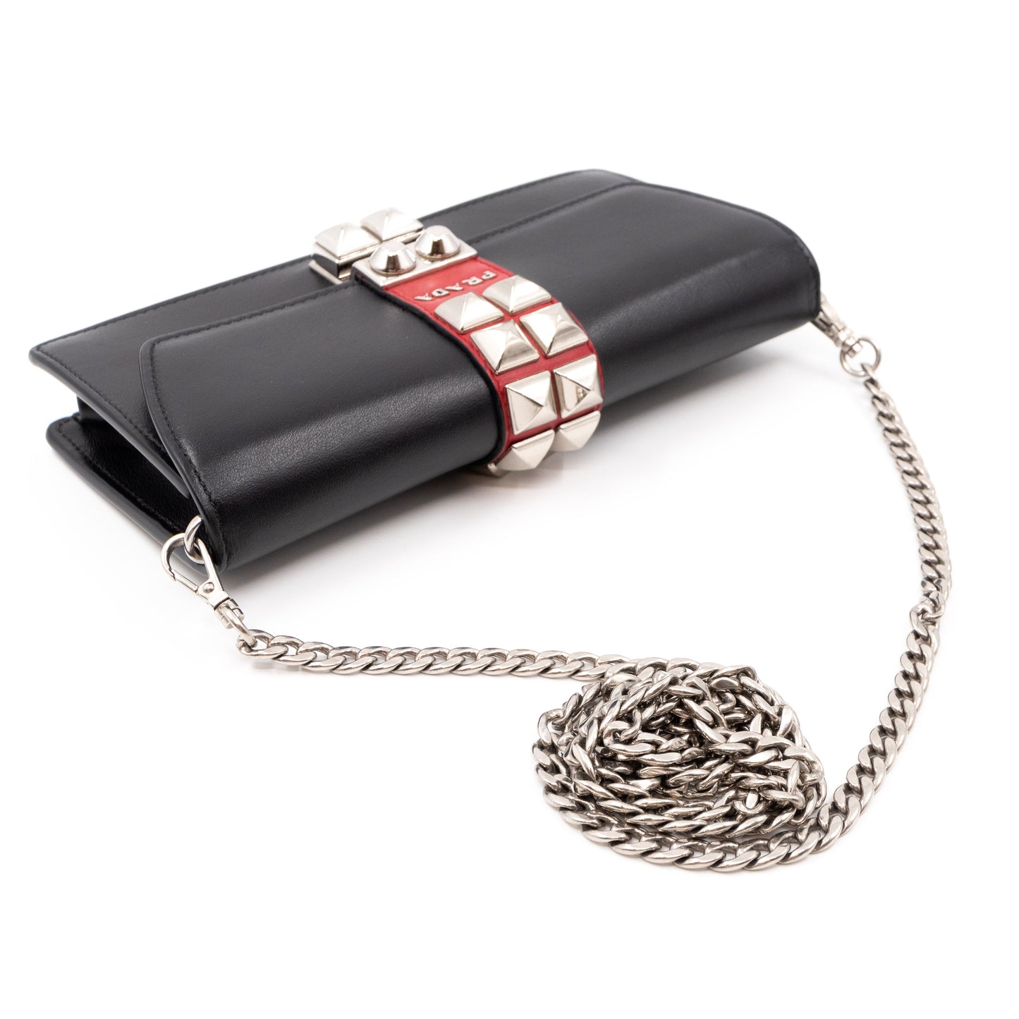 Elektra Studded Wallet on Chain Black Leather