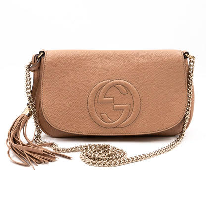 Soho Flap Chain Bag Beige Leather