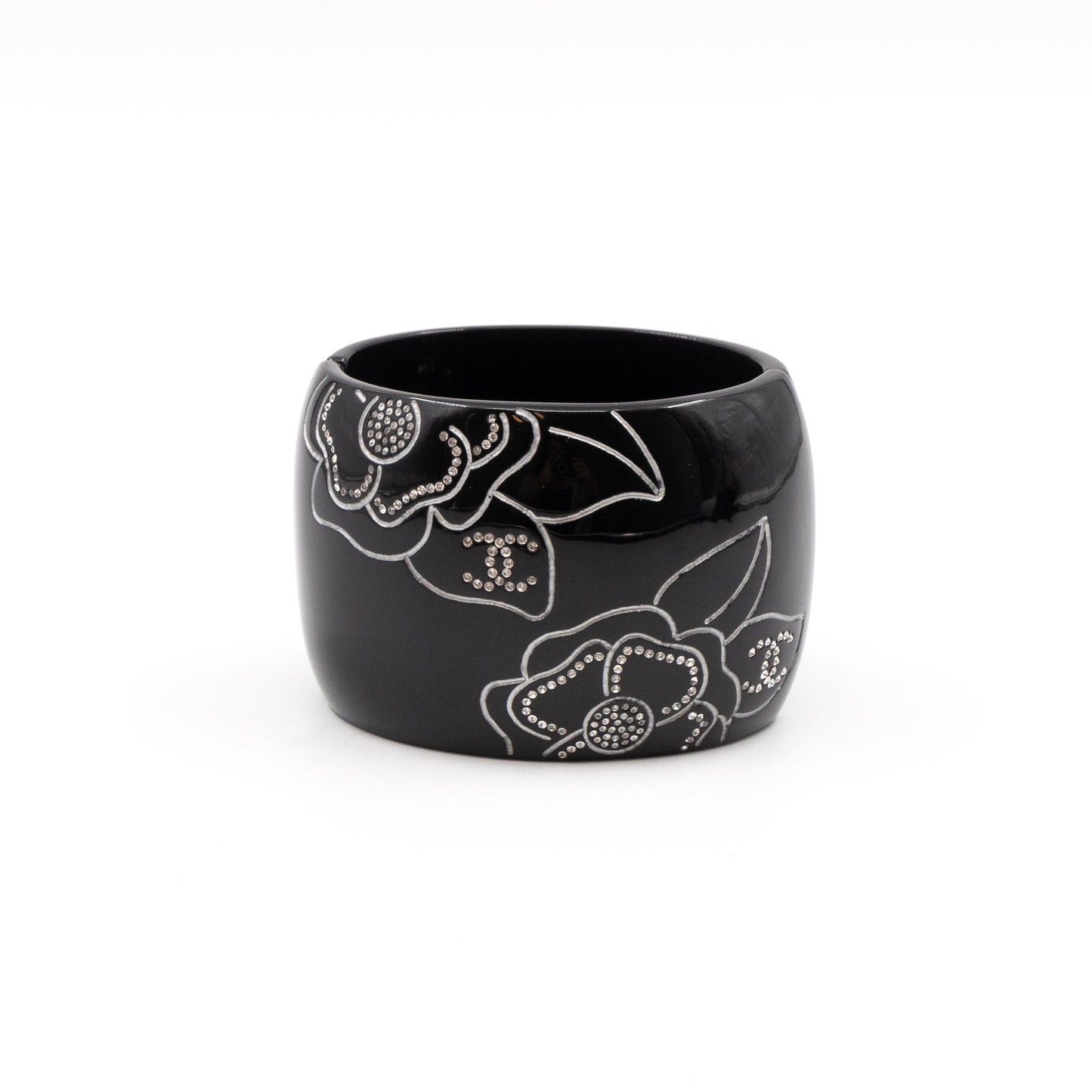 Crystal Camelia Cuff Bracelet Black Silver