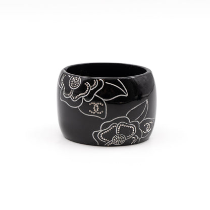 Crystal Camelia Cuff Bracelet Black Silver