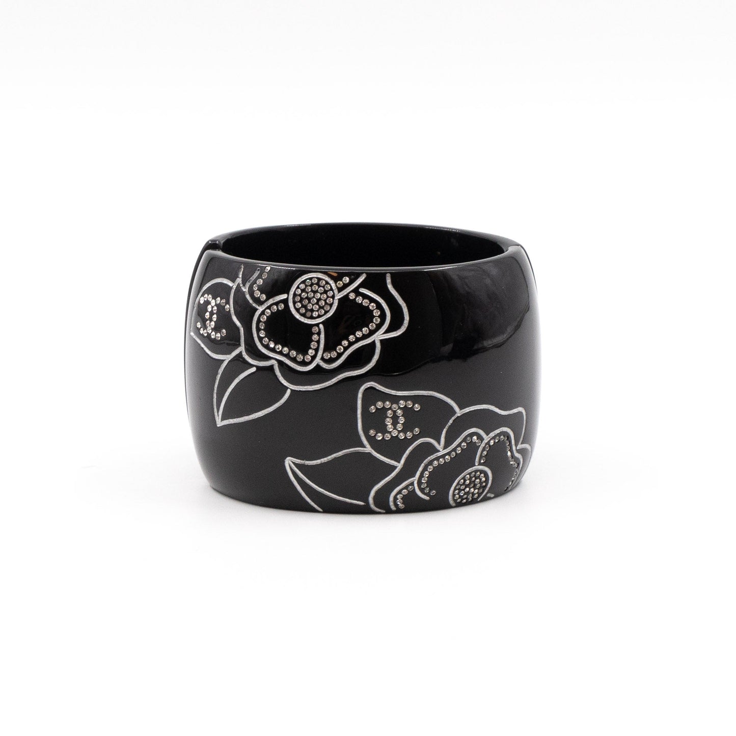 Crystal Camelia Cuff Bracelet Black Silver