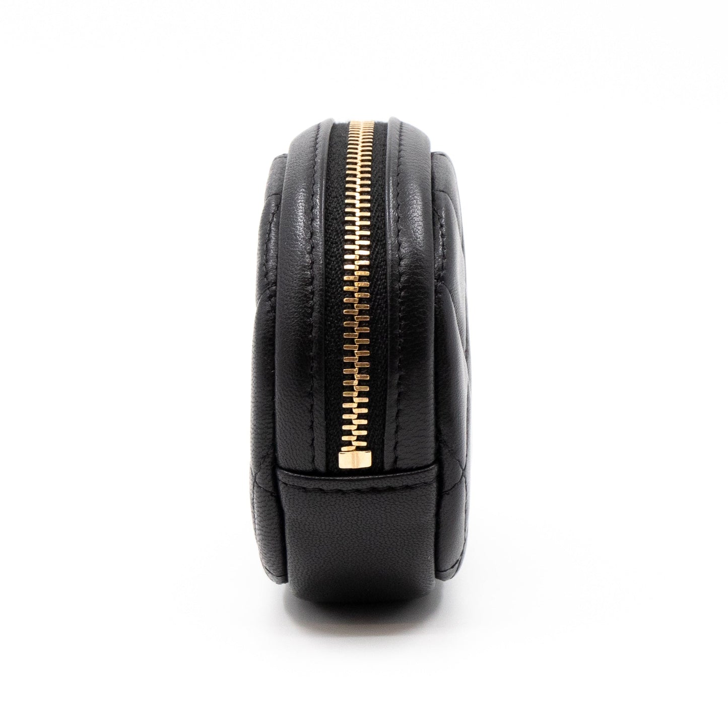 Zip Around Round Coin Purse Black Leather