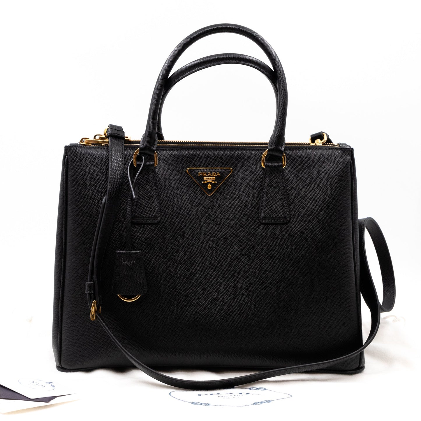 Galleria Large Double Zip Black Saffiano