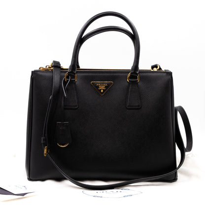 Galleria Large Double Zip Black Saffiano