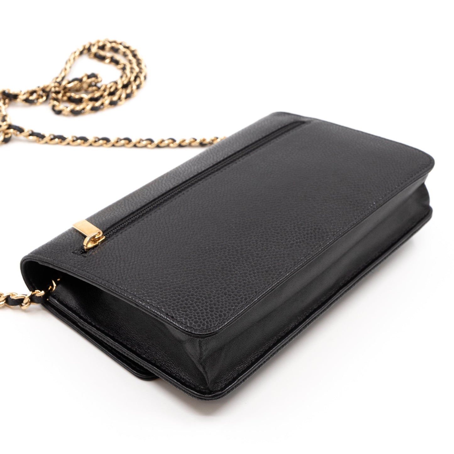 Timeless CC Wallet On Chain Black Caviar Leather