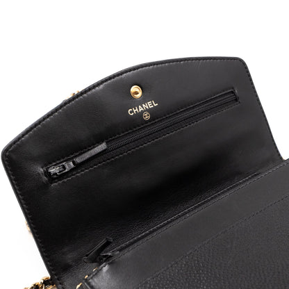 Timeless CC Wallet On Chain Black Caviar Leather