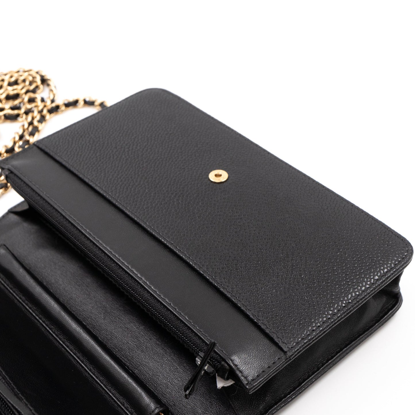 Timeless CC Wallet On Chain Black Caviar Leather