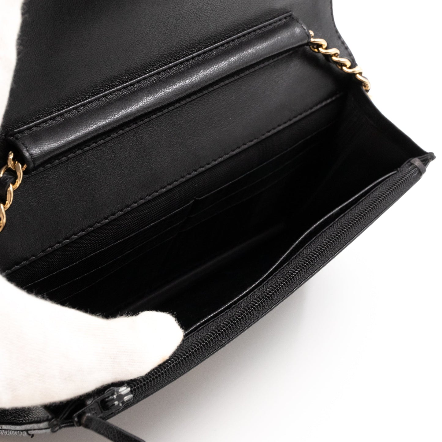 Timeless CC Wallet On Chain Black Caviar Leather