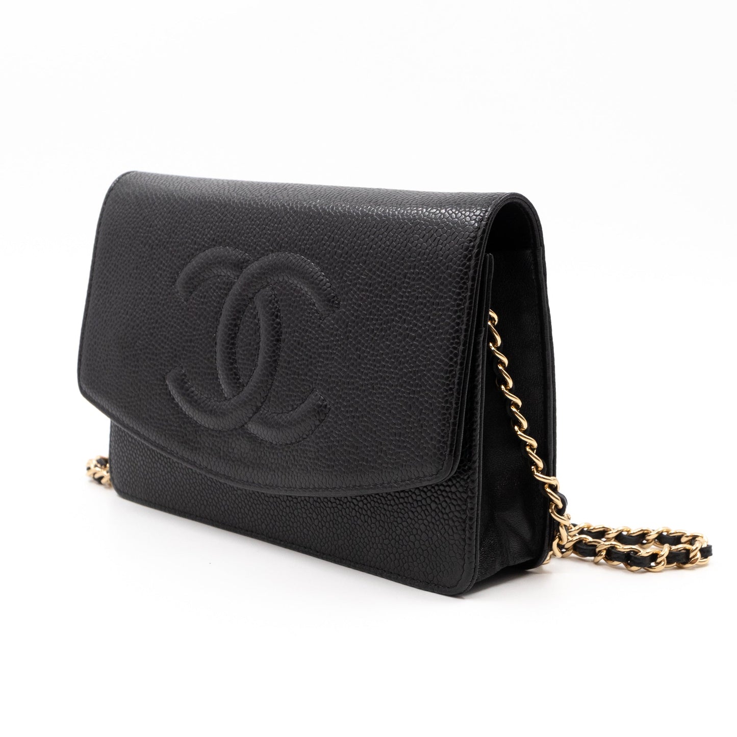 Timeless CC Wallet On Chain Black Caviar Leather