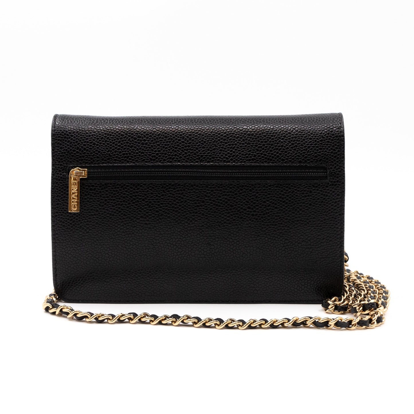 Timeless CC Wallet On Chain Black Caviar Leather