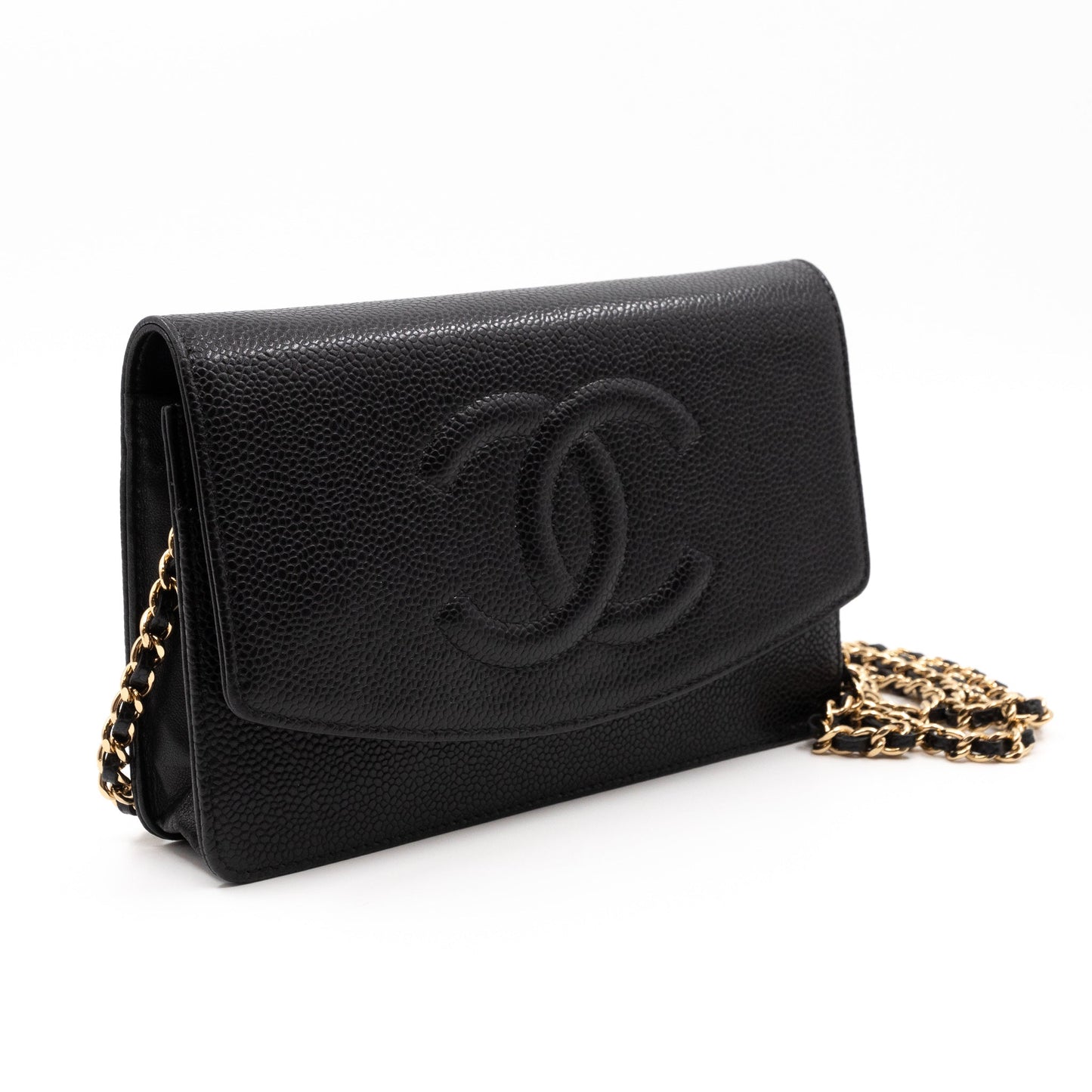 Timeless CC Wallet On Chain Black Caviar Leather