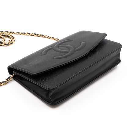 Timeless CC Wallet On Chain Black Caviar Leather