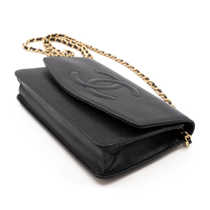 Timeless CC Wallet On Chain Black Caviar Leather