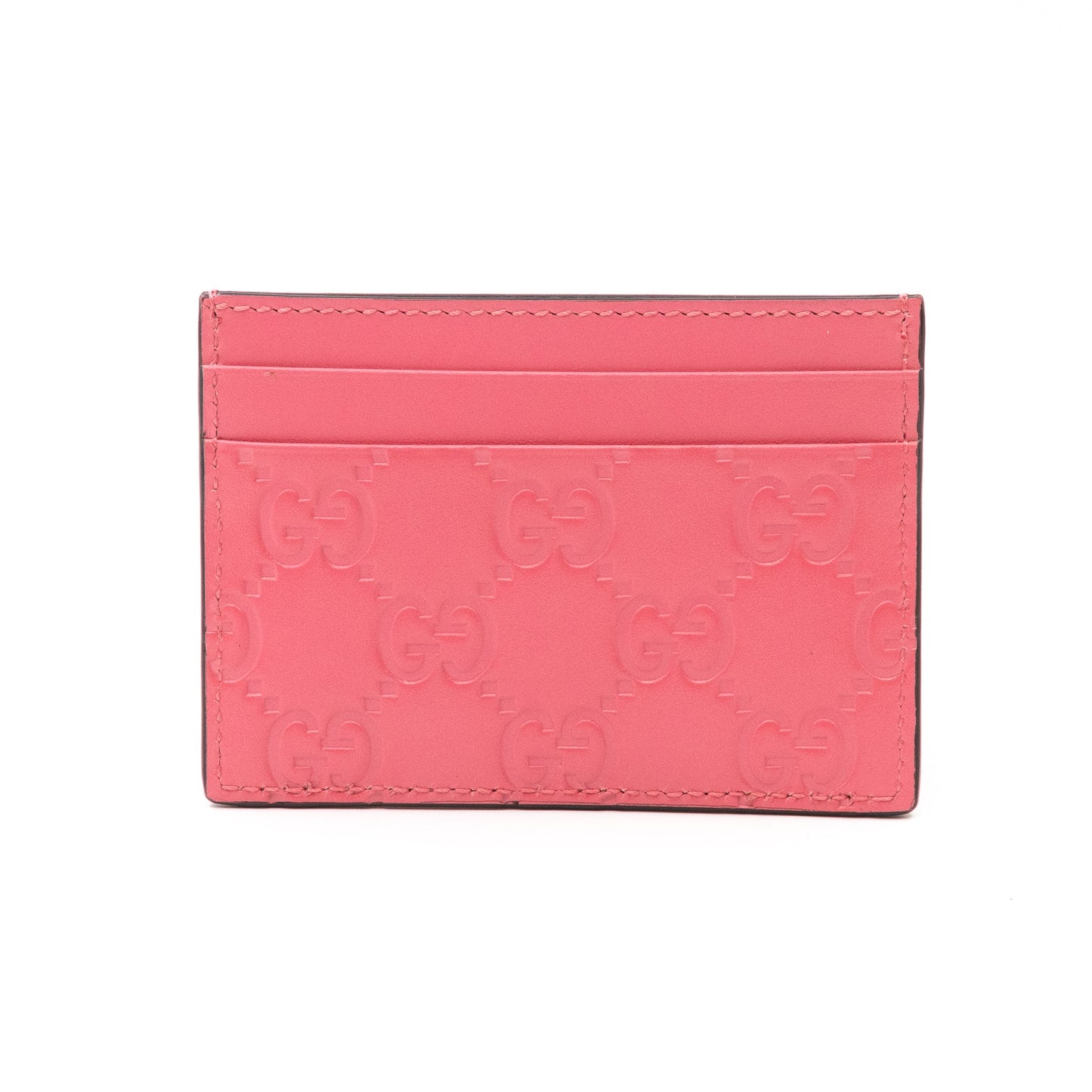 GG Embossed Card Case Pink Leather