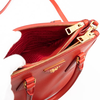 Galleria Small Double Zip Fiery Red Saffiano