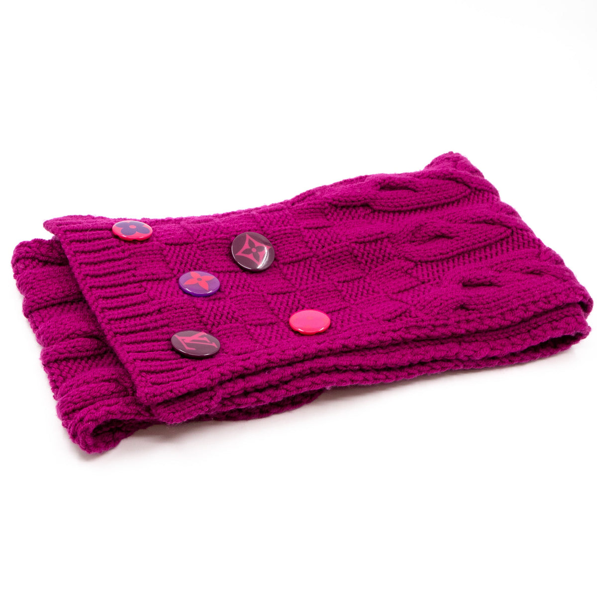 Louis-vuitton Cable Knit Button Scarf Purple Wool