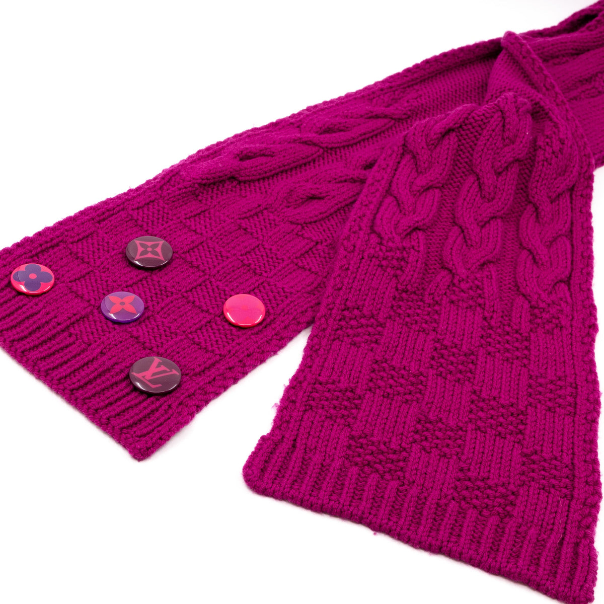 Louis-vuitton Cable Knit Button Scarf Purple Wool