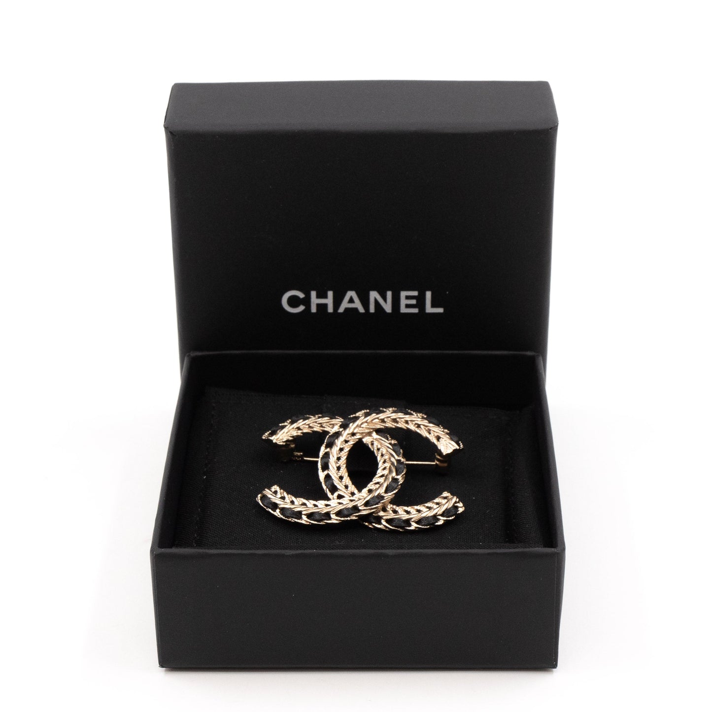 CC Leather & Chain Brooch