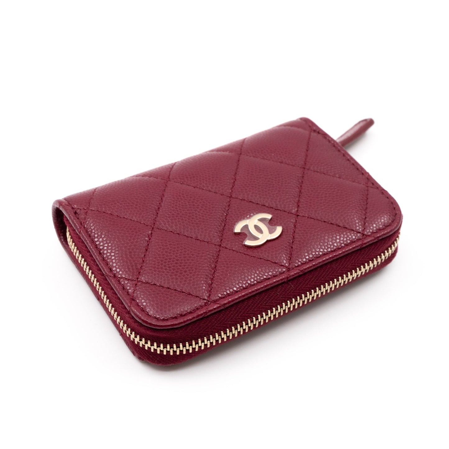 Zipped Coin Purse Burgundy Caviar Gold