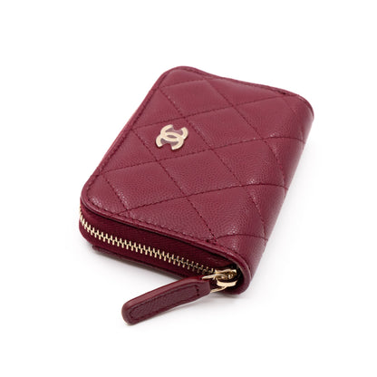 Zipped Coin Purse Burgundy Caviar Gold