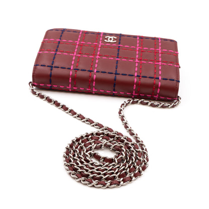 Classic Wallet On Chain Burgundy Leather Square Stitch