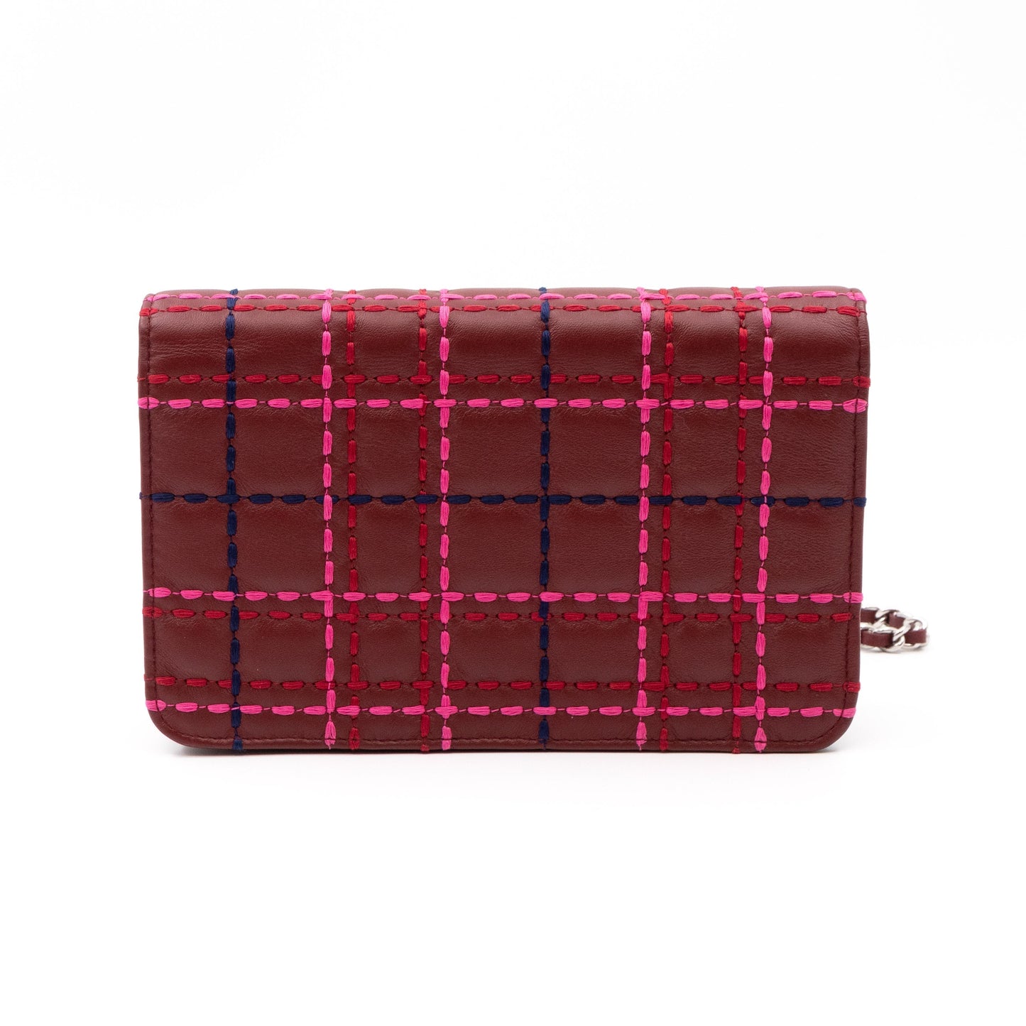 Classic Wallet On Chain Burgundy Leather Square Stitch