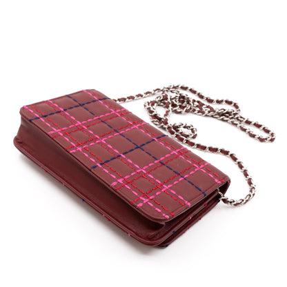 Classic Wallet On Chain Burgundy Leather Square Stitch