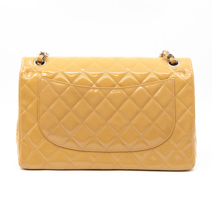 Classic Double Flap Jumbo Dark Beige Patent Leather Silver