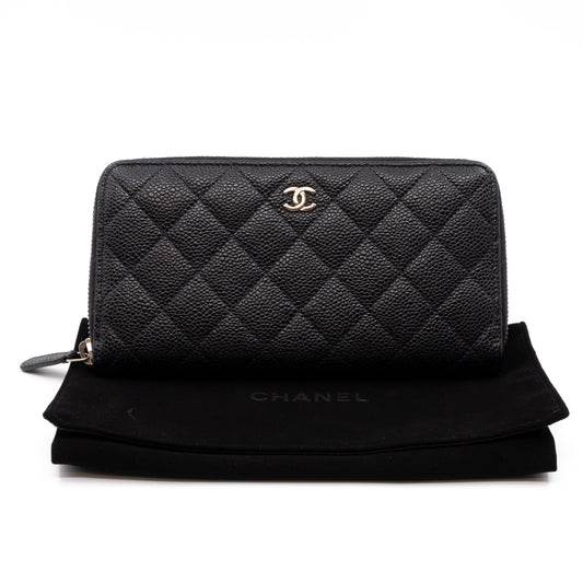 Zip Around Wallet Black Caviar Leather