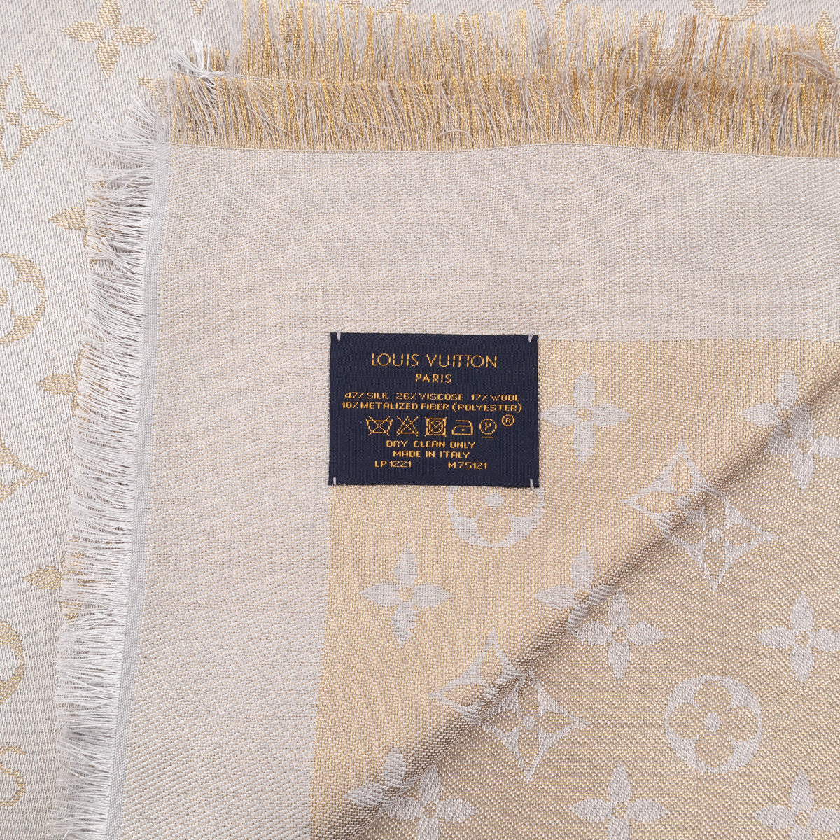 Louis-vuitton Monogram Shine Shawl Greige Gold