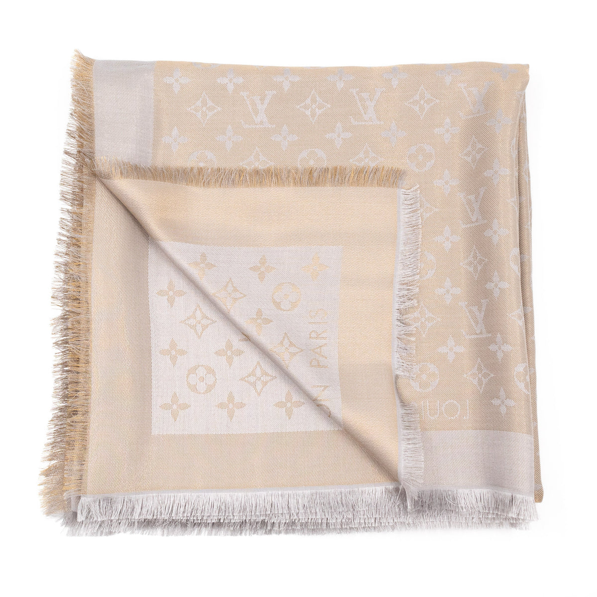 Louis-vuitton Monogram Shine Shawl Greige Gold