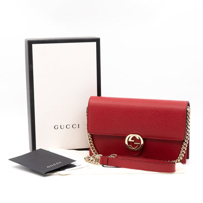 Interlocking GG Chain Wallet Red Leather