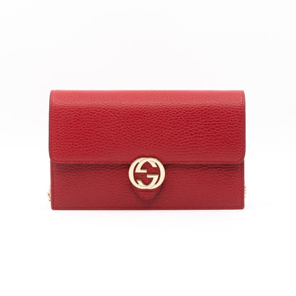 Interlocking GG Chain Wallet Red Leather