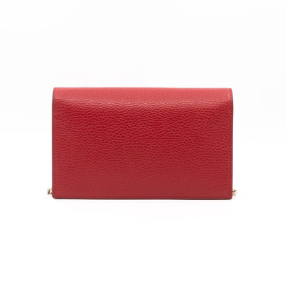 Interlocking GG Chain Wallet Red Leather