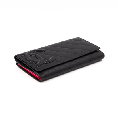 Cambon Long Trifold Wallet Black Leather