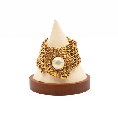 Chanel Byzantine-style Gold Chainlink Bracelet With Pearl